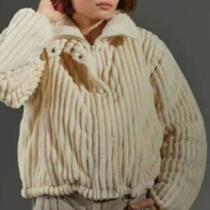 BDG Isla Funnel-Neck Cream Corduroy Jacket | Size: S